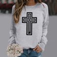 thumbnail image 2 of Easter Tops for Women Crew Neck Jesus Cross Printed Pullover Comfy Long Sleeve Loose Fit Pullover Fashion 2025, 2 of 4