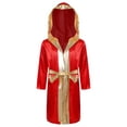 thumbnail image 6 of iiniim Kids Boys Metallic Boxing Robe Boxing Hooded Satin Boxer Cloak with Belt Burgundy 12, 6 of 7