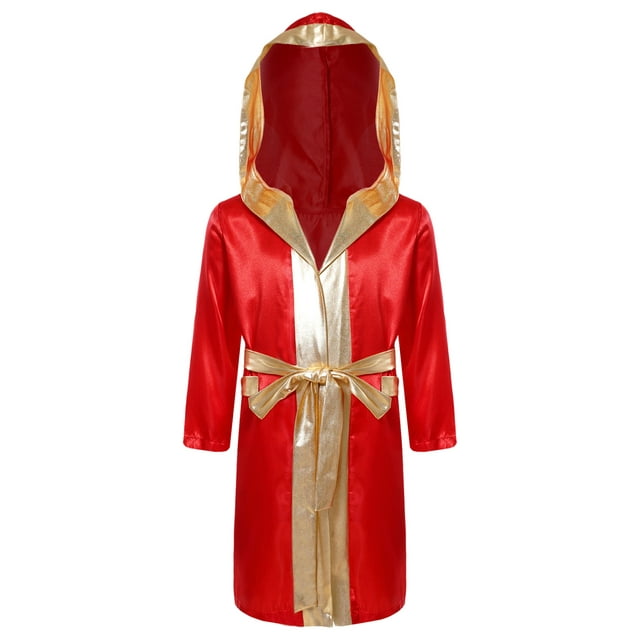 RUNQHUI Kids Boys Boxing Robe Cute Boxer Cloak Hooded Satin Long Boxer Hoodie Burgundy 10