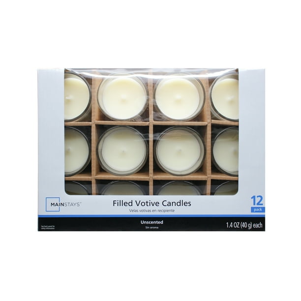 Mainstays Unscented Filled Votive Glass Candles, Ivory, 12Pack Votive