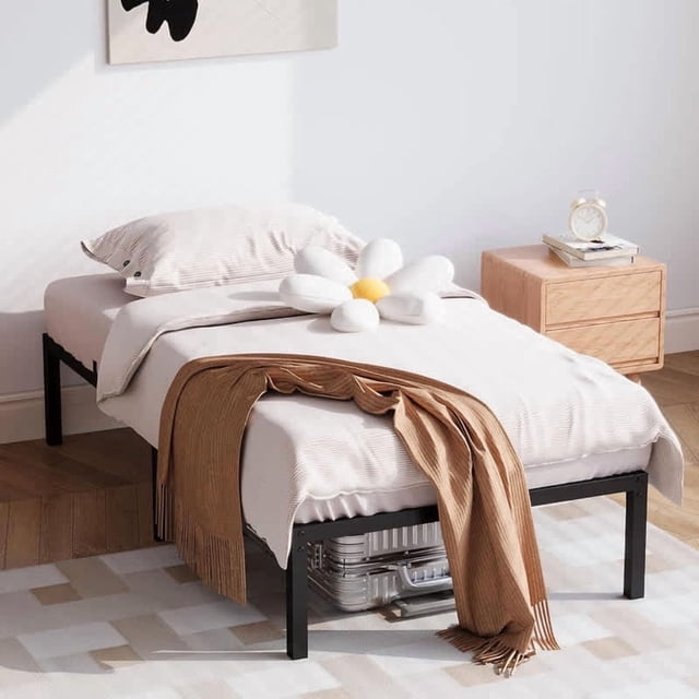 Ourlova Cadre de Lit Format Simple 14 Po Plateforme en Métal Noir avec Espace de Rangement, Forte Capacité de Charge, Base de Matelas Robuste et Durable, Assemblage Facile, Aucun Sommier Requis