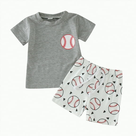 Toddler Boy Clothes Baby Outfit Sets Kids Spring Summer Cotton Round Neck Printed Short Sleeve Training 0 6 12 18 24 Months 2T 3T Tshirt Shorts Outfits Tees and 2PCS Set