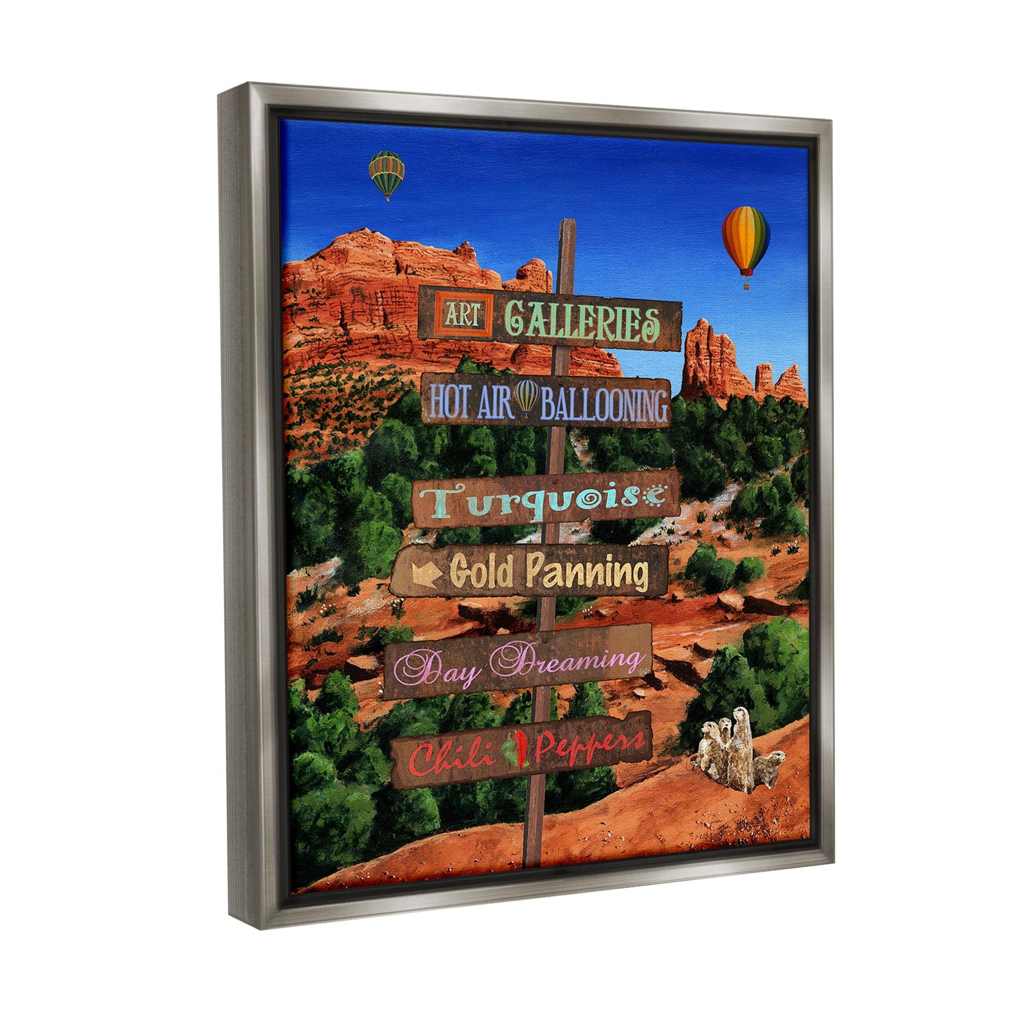 Stupell Industries Desert Activities Sign Landscape Painting Gray Floater Framed Canvas Art Print Wall Art, 17 x 21
