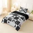 thumbnail image 3 of Castle Fairy Monochrome Dirt Bike Twin Comforter Sets 3-Piece for Boys, Patchwork Chevron Bedding Set for Bedroom, Gray Black White,Black Reversible, 3 of 6
