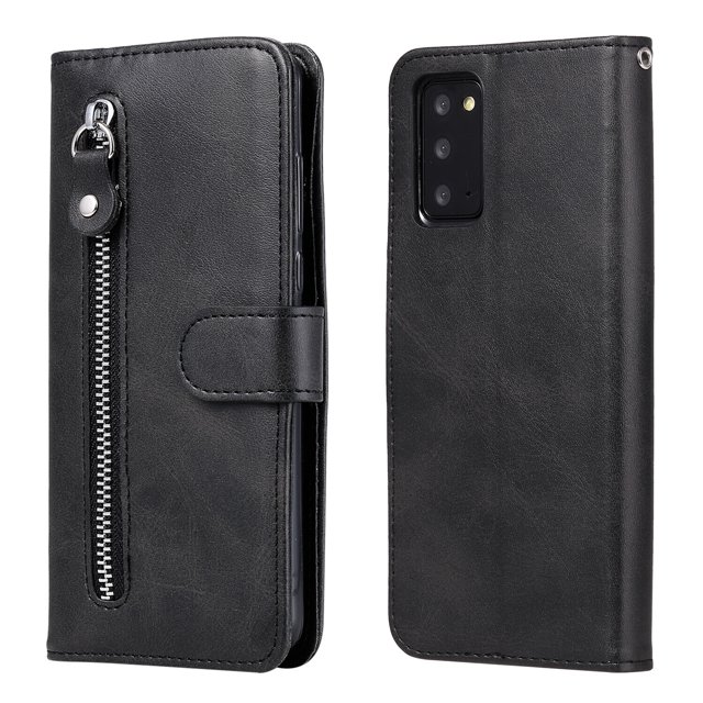 Case for Samsung Galaxy Note 20 5G Zipper Pocket Wallet Leather Case Magnetic Closure Flip Cover - Black