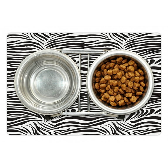 Zebra Print Pet Mat for Food and Water, Striped Zebra Animal Print Nature Wildlife Inspired Simplistic Illustration, Non-Slip Rubber Mat for Dogs and Cats, 18" X 12", by Ambesonne