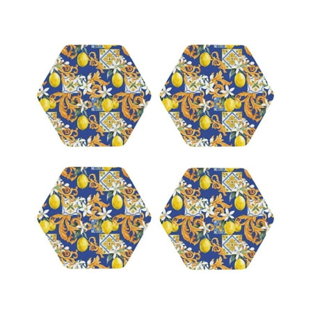 

Naloa Sicilian Style Leather Coasters for Drinks Durable Drink Coasters 4 Set for Tabletop Protection Luxurious Home Décor and Housewarming Gift ( {designName})Hexagon