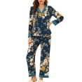 thumbnail image 2 of INSPIRE CHIC Womens Silk Pajamas Set Long Sleeves with Pants Lounge Satin Sleepwear XS Blue, 2 of 6