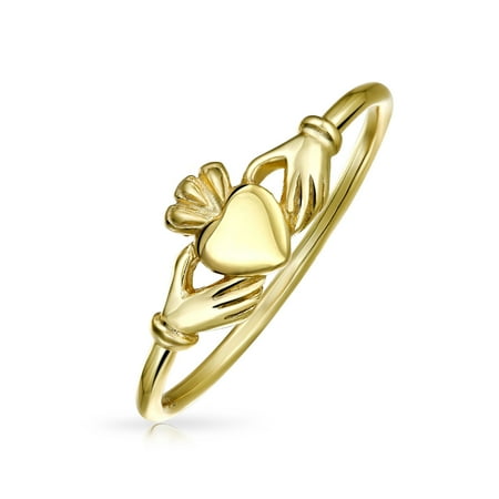 Gold Baby Claddagh Ring - Minimalist Stackable Friendship BFF Band Knuckle Claddagh Midi Ring For Women 14K Gold Plated 925 Sterling Silver