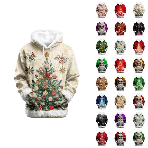 Christmas Hoodie for Women 2025 Long Sleeve Trim Xmas Holiday Graphic Hooded Sweatshirt with Pockets Pullover Top