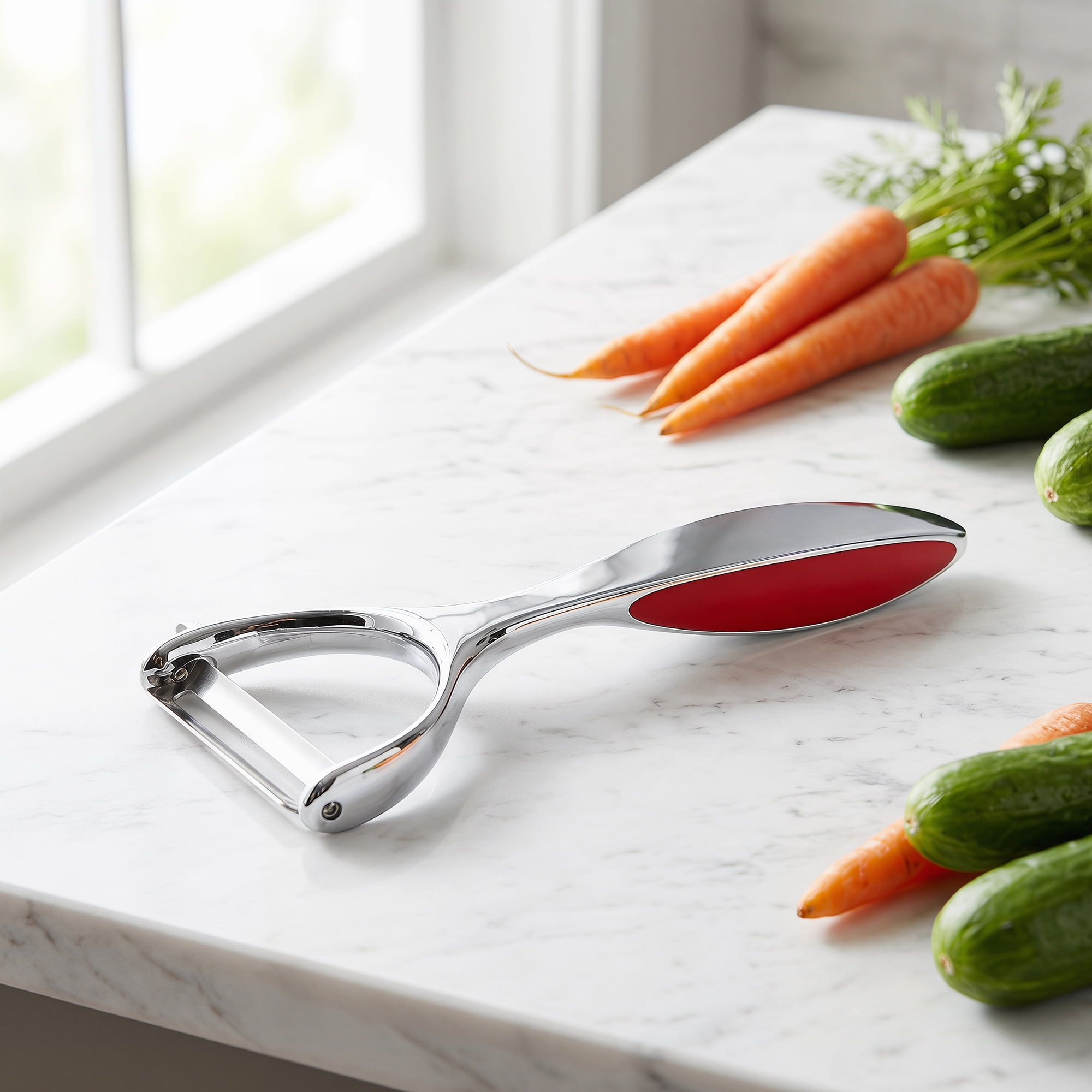 Unique Bargains Stainless Steel Durable Vegetable Peeler with Round Handle Red (Y-shape)