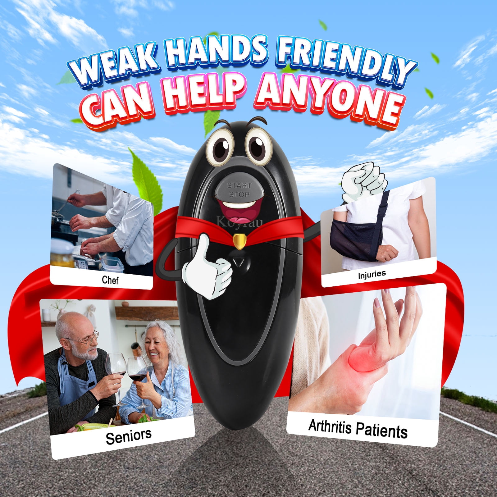 Koyrau Can openers, electric All Can Sizes for Seniors with Arthritis, Hand Held Battery Operated Can Opener with Smooth Edge, Food Safe Kitchen Gadgets Automatic Can Opener for Kitchen