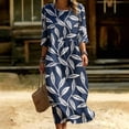 thumbnail image 6 of Ayolanni Fall Dresses Crew Neck Floral 3/4 Sleeve A-Line Maxi Dress Beach Flowy Pleated Boho Long Dress Blue S, 6 of 6