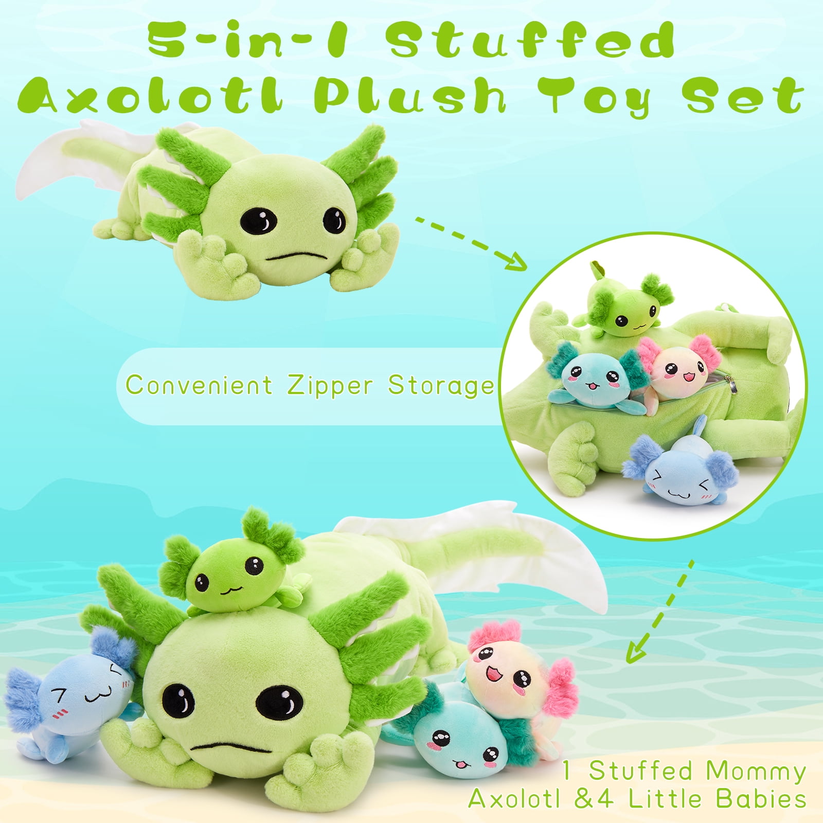 MaoGoLan 31.89" Giant Glow in The Dark Axolotl Stuffed Animals with 4 Babies Inside Large Axolotl Plush Toy Stuffed Newt Toys Salamander Plush Toys