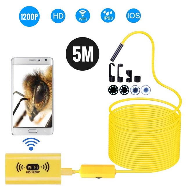 Graflsoa F130 Endoscope Étanche IP68 8mm avec Câble Dur 5M, Résolution 1600x1200, Angle de Vue 70°, Lumière LED Réglable, Compatible avec iOS/Android/Windows