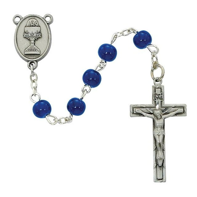 McVan C75DB Rosaire de Communion en Verre Bleu de 6 mm en Boîte