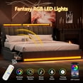 thumbnail image 3 of Queen Bed Frame with LED Lights & 4 Drawers, Upholstered Platform Queen Bed Frame with Storage Headboard & Charging Station, Light up Metal Bed Frame Queen Size, No Box Spring Needed, Dark Grey, 3 of 9