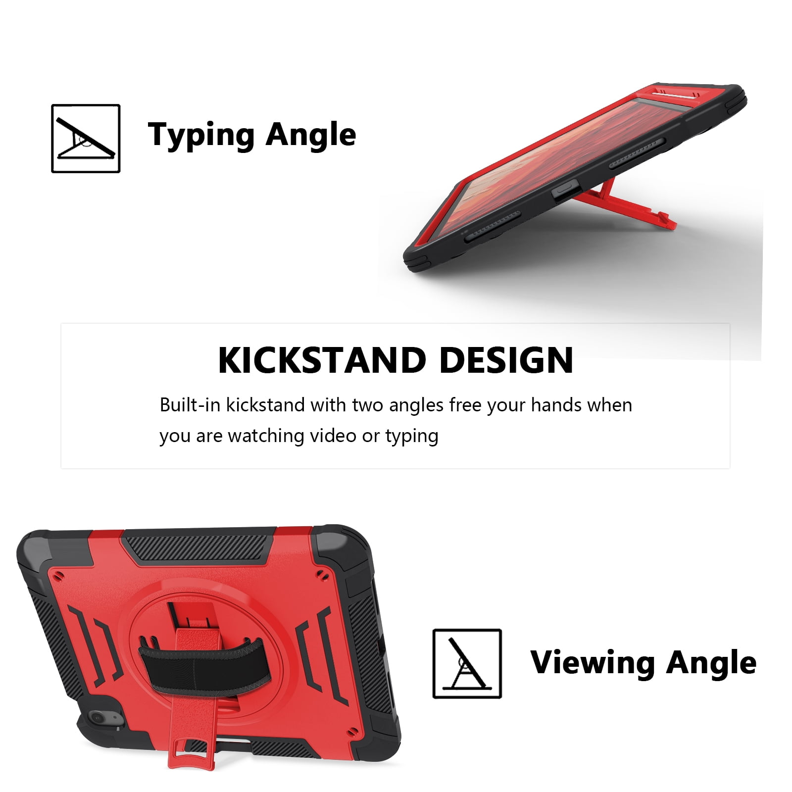 Case for Apple iPad Air 11 Inch 2026/2025/2024 M4 M3 M2, with Pencil Holder Military Grade Protection Rotating Stand Hand Strap Shoulder Strap Bumper Rugged Case for iPad Air 11",Red