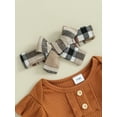 thumbnail image 4 of Bagilaanoe 3pcs Newborn Baby Girl Pants Set Long Sleeve Romper Tops + Plaid Trousers + Headband 3M 6M 9M 12M 18M Infant Casual Clothes, 4 of 8