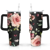 40oz Pioneer Tumbler with Handle Lid and Straw,Colorful Floral Tumblers Gifts for Women Girls Men Adults(Black)