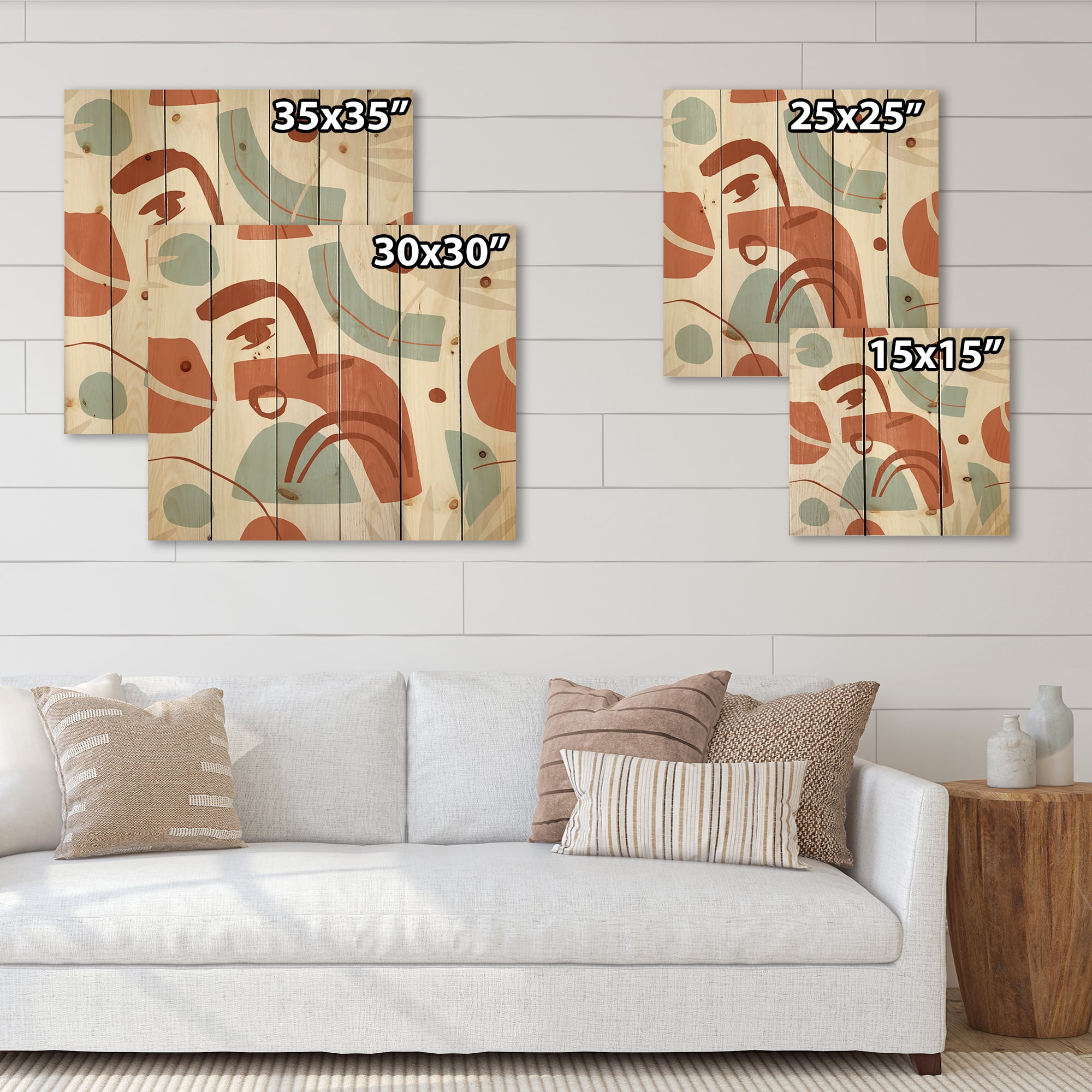 Designart 'Tropical Palm Leaves With Geometrical Shapes' Modern Print on Natural Pine Wood