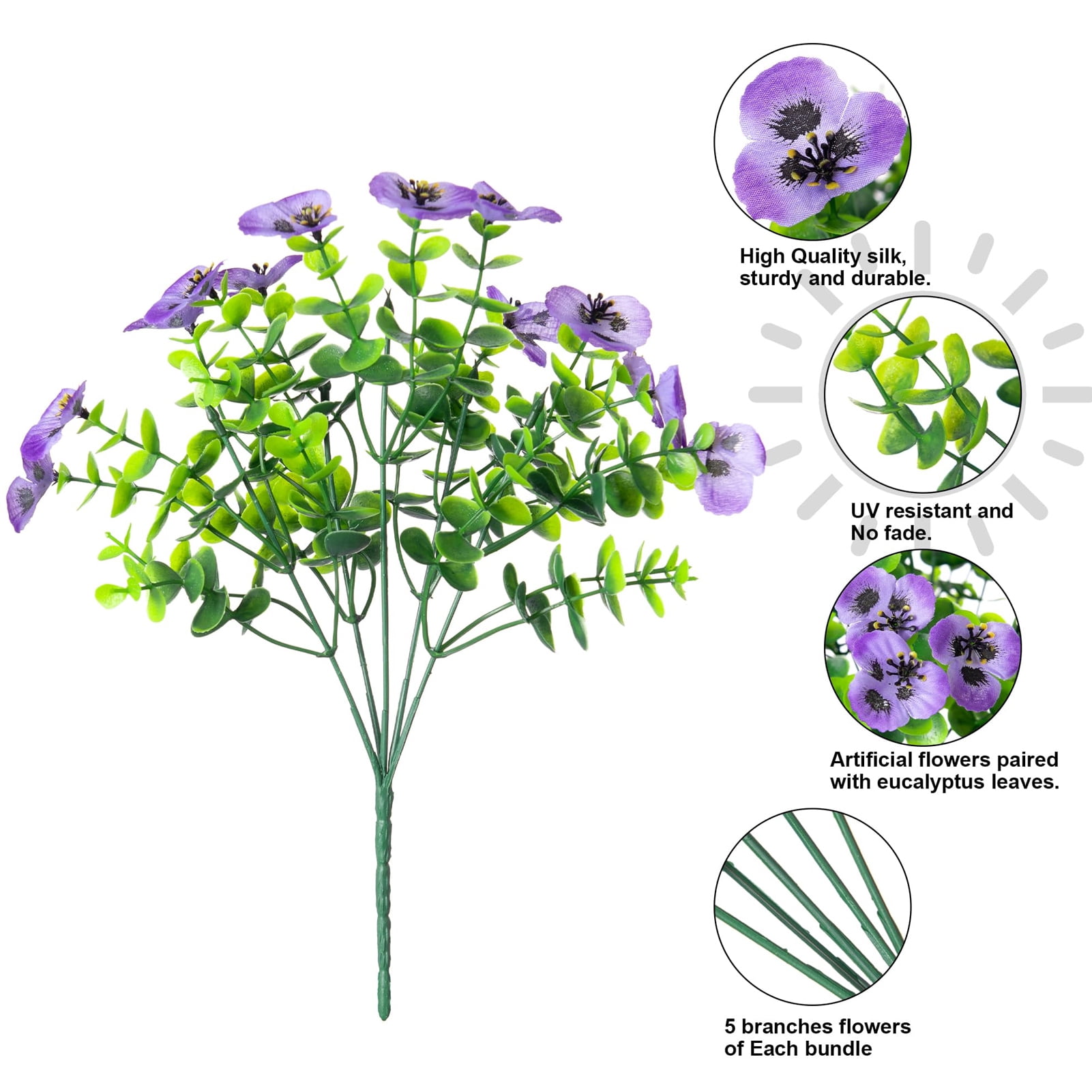 Opvise 12 Bundles UV-Resistant Artificial Outdoor Pansy Flowers, Realistic Faux Silk Plants for Garden, Patio, Balcony, Wedding, Home Decor, All-Season Maintenance-Free Fake Blooms (32cm)