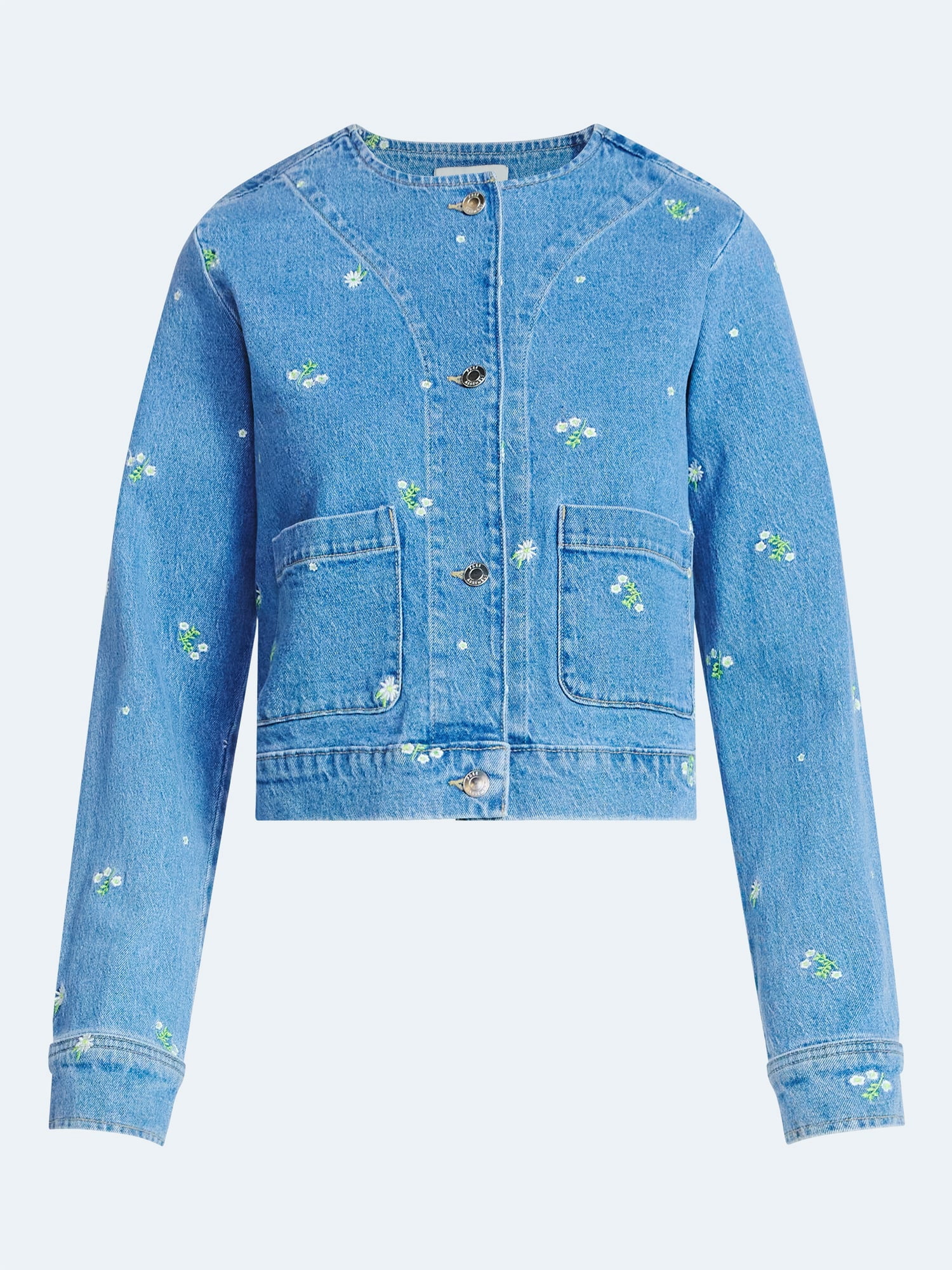 Free Assembly Women's Embroidered Cropped Denim Jacket, Sizes XS-XXL