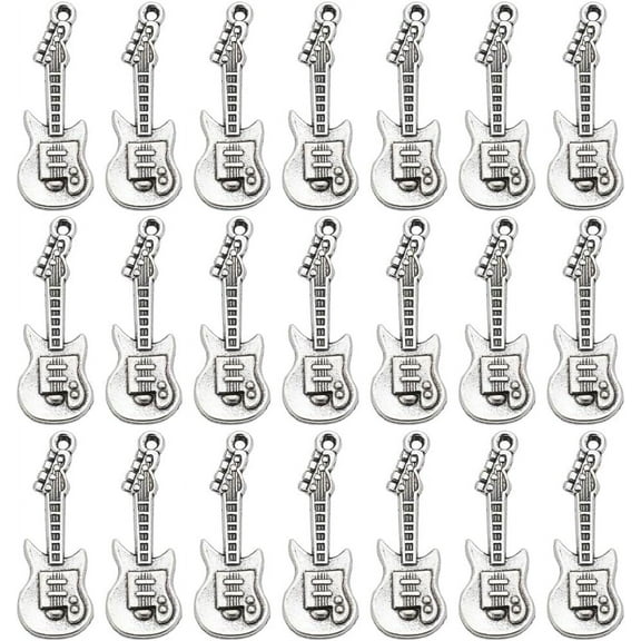 1 Box Vintage Guitar Charms Musical Instruments Charms Bulk Small Silver Music Instrument Charm for Jewelry Making Charms Women Necklace Bracelet Earring DIY Accessory Finding Silver