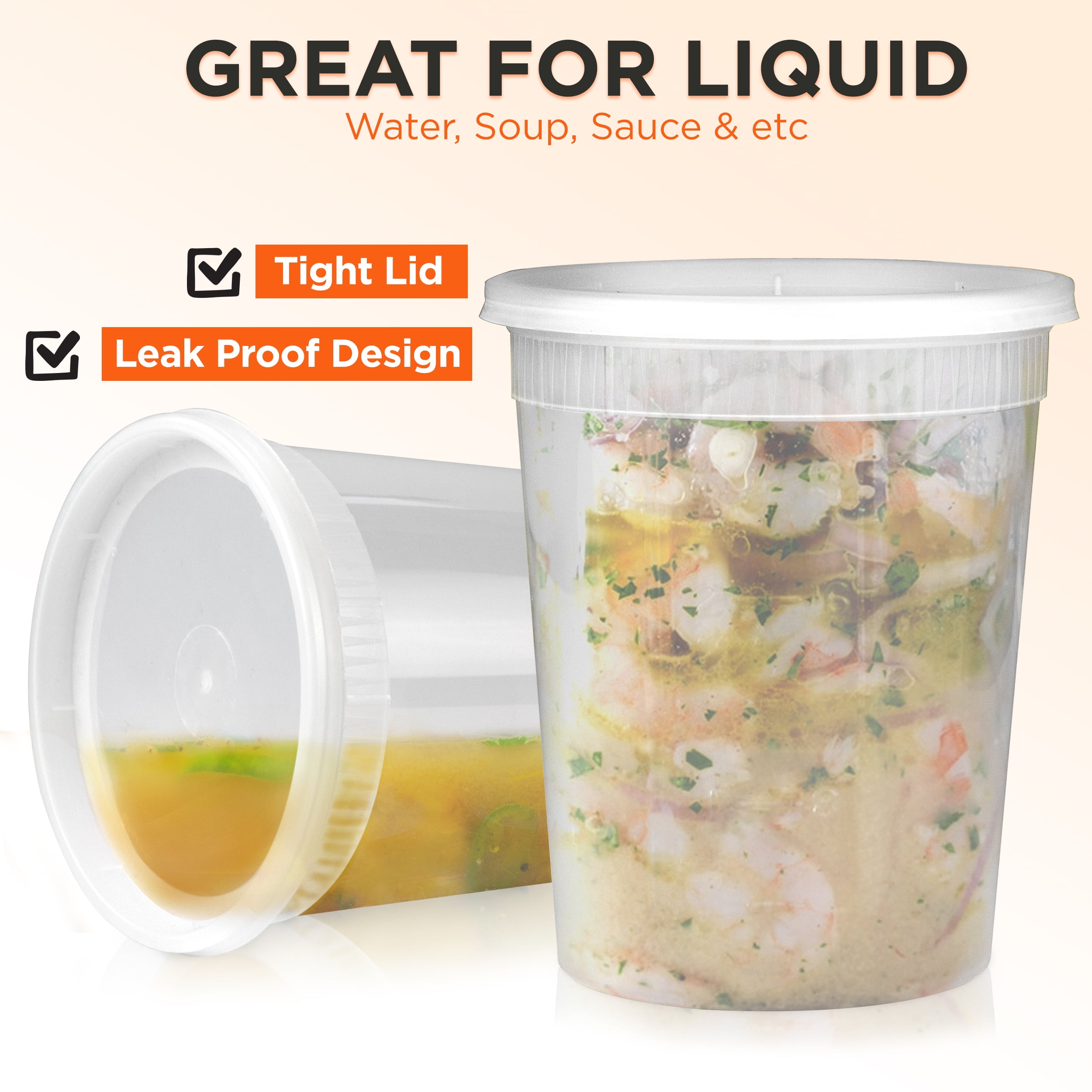 DuraHome - Deli food Storage Containers with Lids 32 oz, Quart Pack of 24  Leak-proof Freezer Safe Microwaveable Soup Storage Container - Clear  Plastic