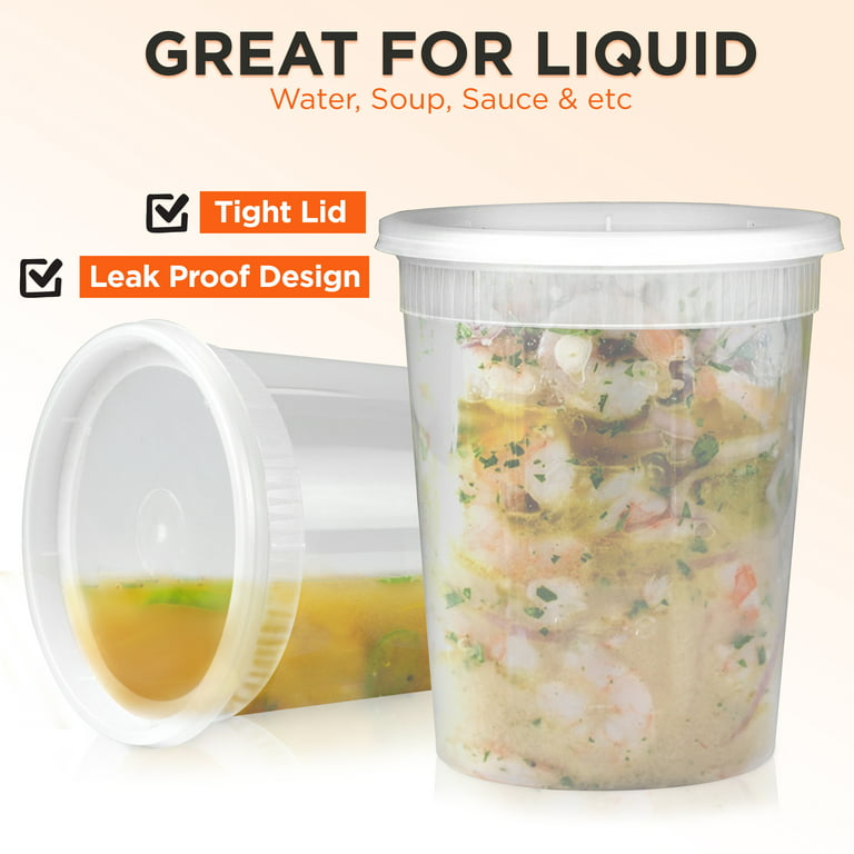 [24 Sets] 32 oz. Plastic Deli Food Storage Containers with Airtight Leak  Proof Lids - Reusable - Microwave, Fridge, and Freezer Safe