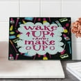 thumbnail image 2 of Saying Cutting Board, Witty Lettering Wake Make Cosmetic Lipstick Mascara and Nail Polish, Decorative Tempered Glass Cutting and Serving Board, Small Size, Multicolor, by Ambesonne, 2 of 5