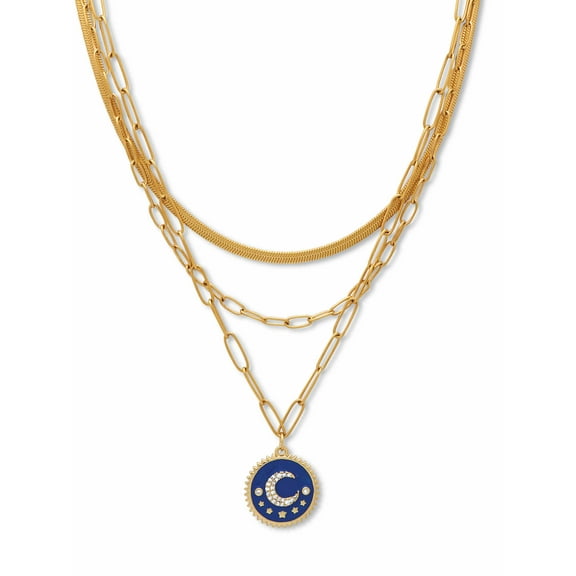 PalmBeach Jewelry Crystal Celestial Moon Pendant Multistrand 22" Necklace Goldtone