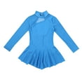 thumbnail image 3 of Aiihoo Girls Mock Neck Long Sleeves Dance Dress Tulle Splice Roller Ice Figure Skating Dress Ballet Dancewear Blue 12, 3 of 7