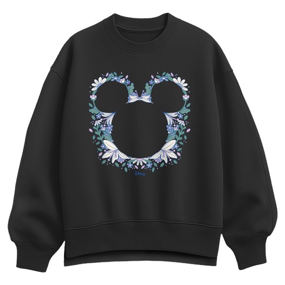 Disney - Floral Mickey Head Women's Oversized Fleece Crew Sweatshirt
