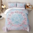 thumbnail image 2 of Manfei Romantic Cherry Blossom Twin Quilt Set,Cute Stars Twin Coverlet Set,Light Blue Pink,Pink Reversible,2pcs,1 Bedspread and 1 Pillowcase, 2 of 7