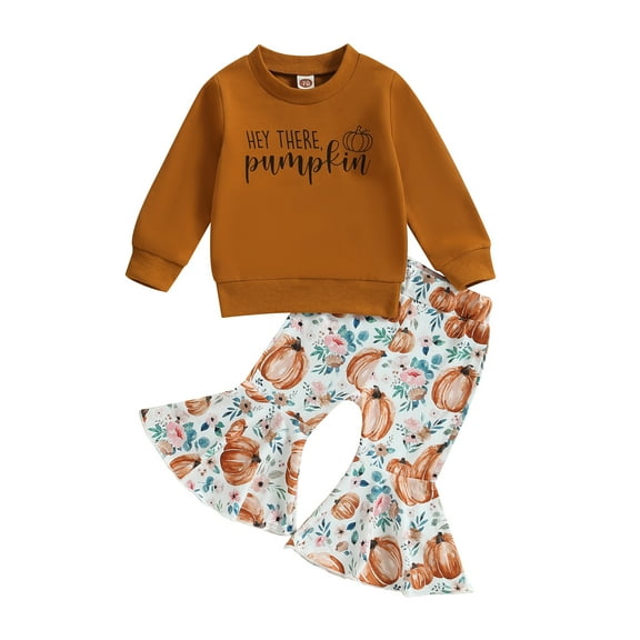 Kids Toddler Baby Girl Halloween Outfits 6M 12M 18M 24M 3Y 4Y  Long Sleeve Sweatshirts Flare Pants 2Pcs Thanksgiving Clothes Set