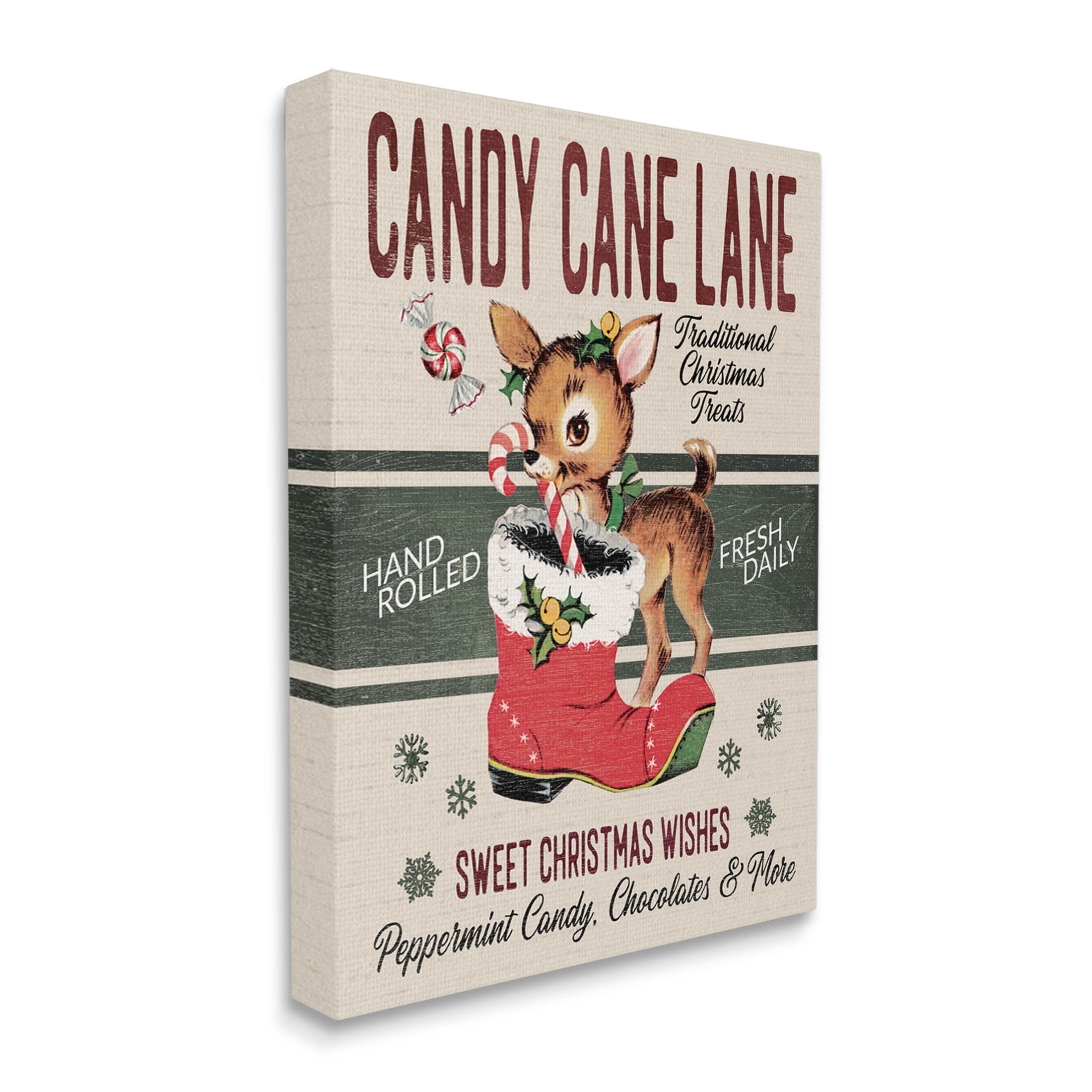 Candy Cane Lane Vintage Reindeer Boot Holiday Graphic Art Gallery Wrapped Canvas Print Wall Art