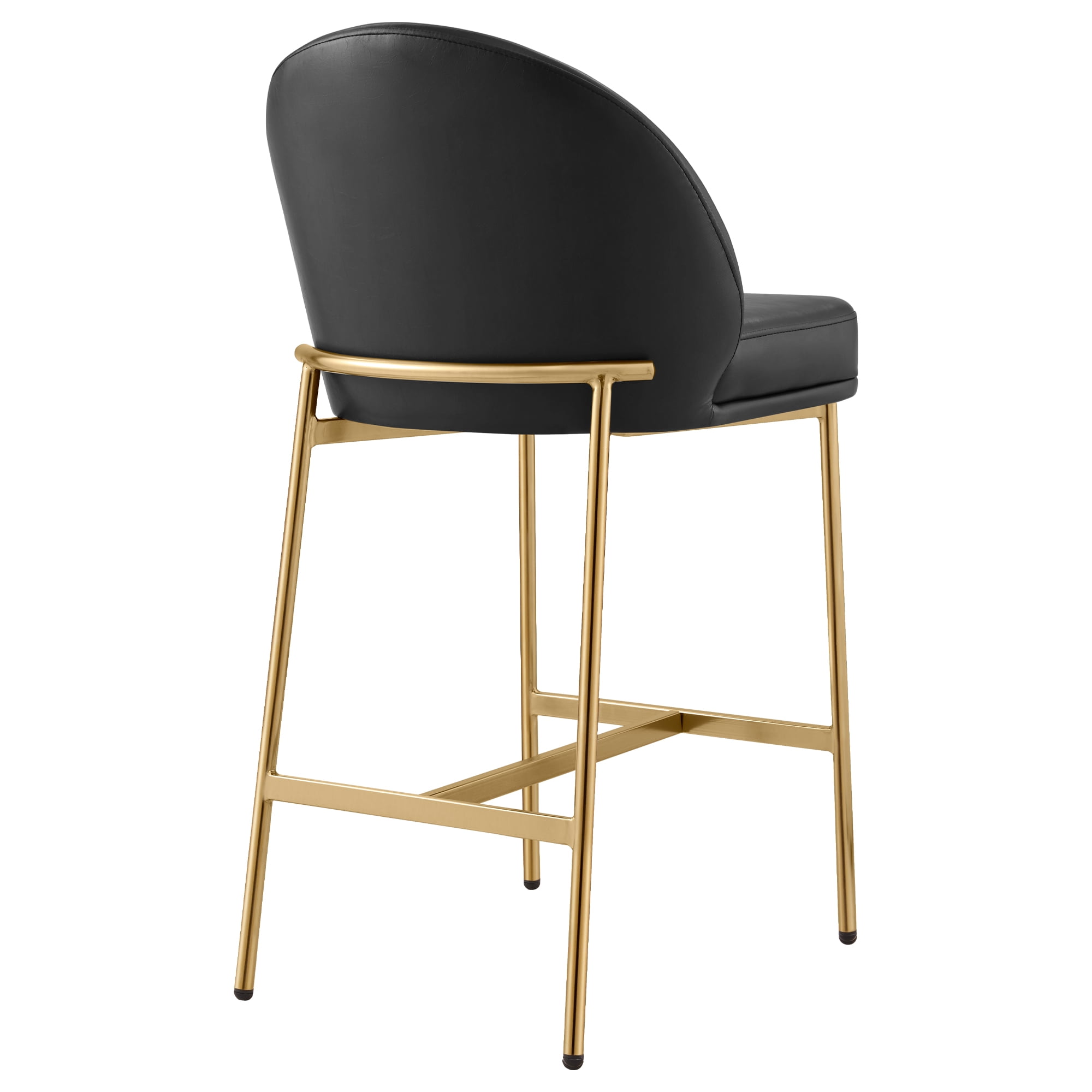 Spruce & Spring Modern Counter Bar Stool with Metal Arc Backrest and Upholstered Seat Set of 2, Black with Bronze Legs