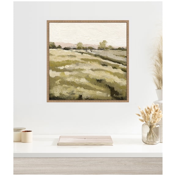 Kate and Laurel Framed Canvas Wall Art Print Petit Views No 10 by Mackenzie Nelson, 22 x 22 Sylvie Beaded Rustic Natural Frame, Rustic Farmhouse, Landscape Art for Wall Decor