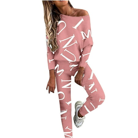 

REORIAFEE Nightgown Sets for Women Workout Set Women s Spring Suit Long Sleeve Trousers Print Suit Sports Suit Pink M