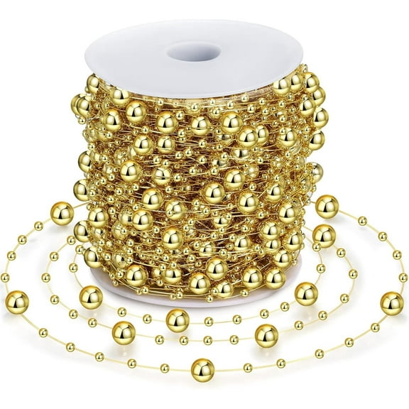 98.4 Feet Christmas Tree Beads Garland Decoration, NOGIS Artificial Plastic Reflective Pearls Strands String Chain Beaded Roll (Gold)