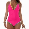 thumbnail image 2 of HCNTES One Piece Swimsuits for Women Tummy Control Bathing Suits Sexy Criss Cross Back Swimwear(Hot Pink,XL), 2 of 9