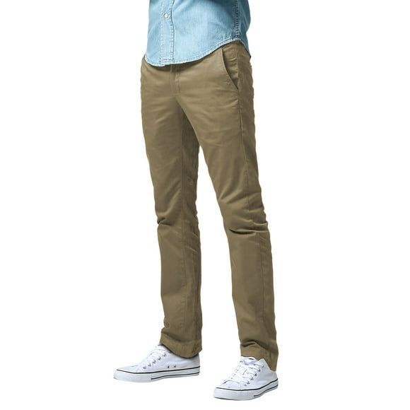 Pantalones Casual para Hombre de Corte Recto y Ajustado en Pierna, Color Caqui Oscuro Talla 36