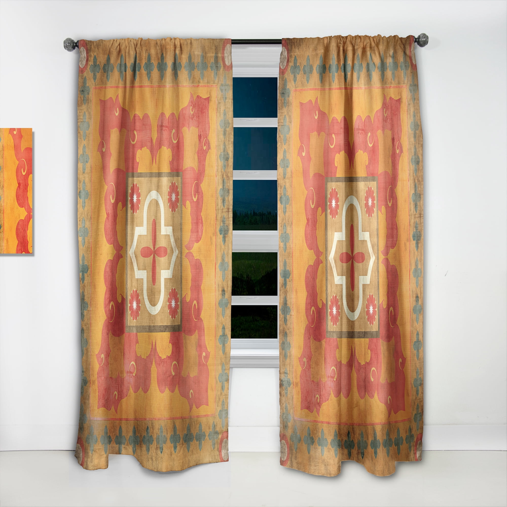 Designart 'Orange Moroccan Tiles Collage III' Bohemian & Eclectic Curtain Panel