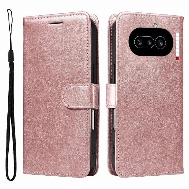 Wallet Case for Nothing phone 4A Flip Cover with Card Slots, Magnetic Stand & Strap Pink