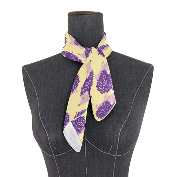 Square Scarf 24x24 Inch Cute Purple Hedgehog Silky Satin Sun Protection Neck Scarf for Women Multi-Purpose Head Wrap Bandana for Hair Bag Decoration