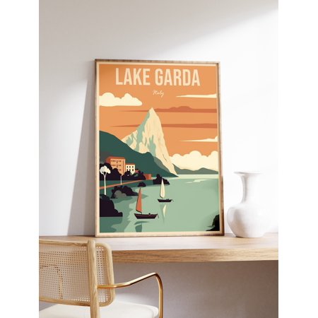 Onimhouse Poster Lake Garda Travel Print, Lake Garda Travel Poster, Italy Travel Wall Art, Colourful Travel Art, Vintage Travel, Travel Gift, A1/A2/A3/A4-UNFRAMED