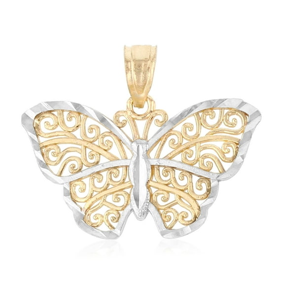 Ioka-14K Two Tone Gold Fancy Monarch Butterfly Charm Pendant For Necklace or Chain