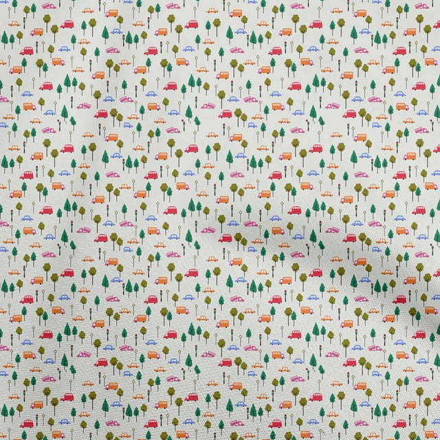 oneOone Polyester Spandex White Fabric Transport Sewing Material Print Fabric By The Yard 56 Inch Wide