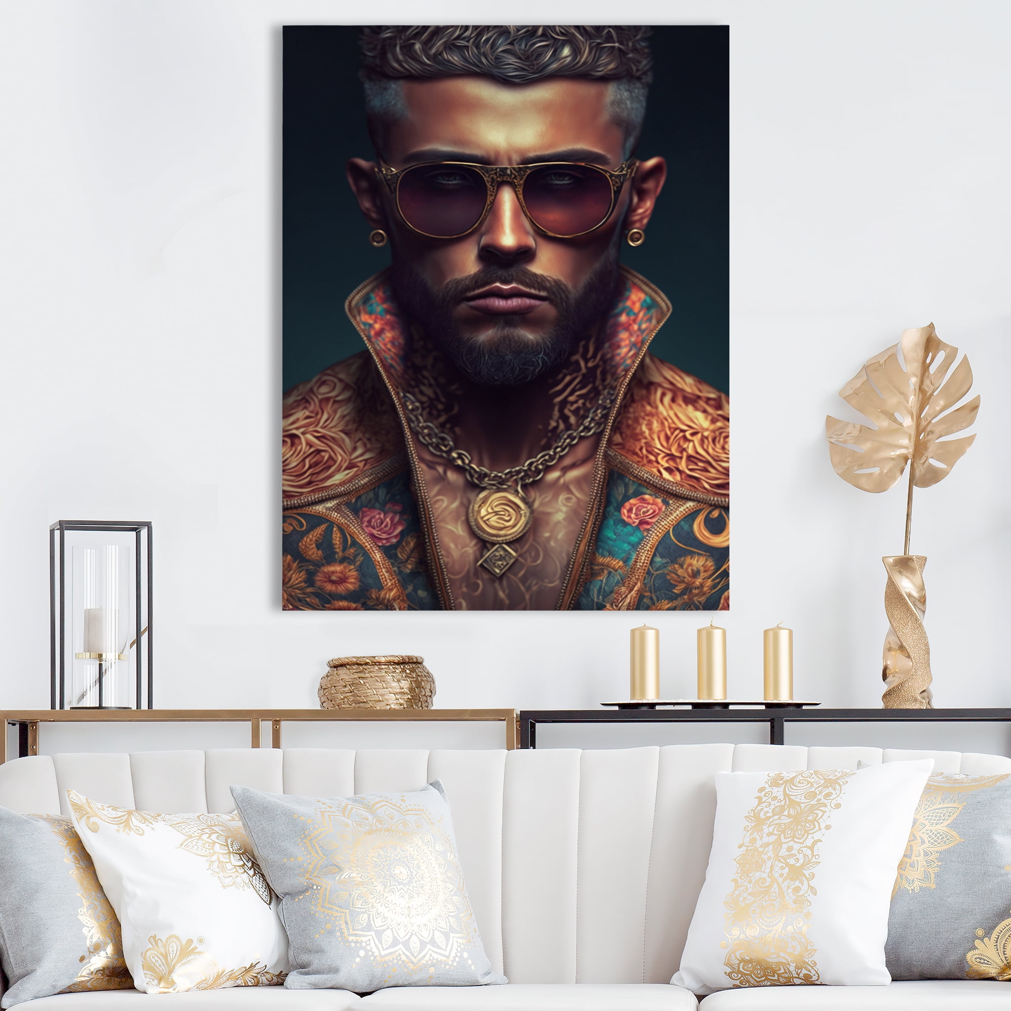 Designart Fashion Muscular Man With Sun Glasses VIII Canvas Wall Art